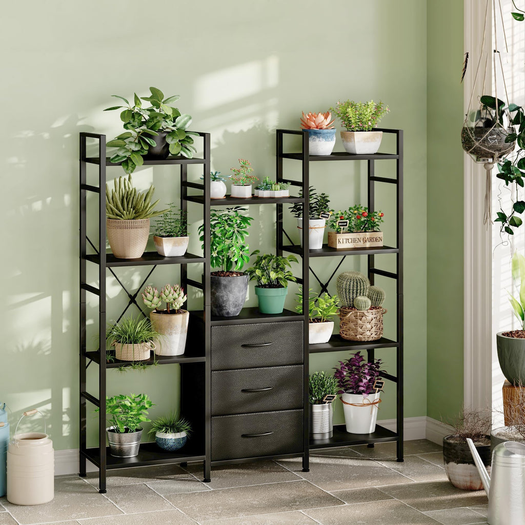Black 4-Tier Bookshelf with 3 Fabric Drawers Z8712