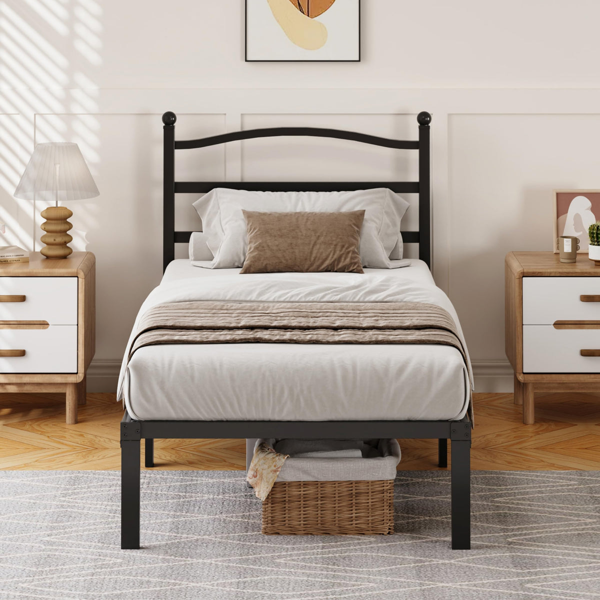 14 Inch Twin Size Metal Platform Bed Frame with Headboard N819363