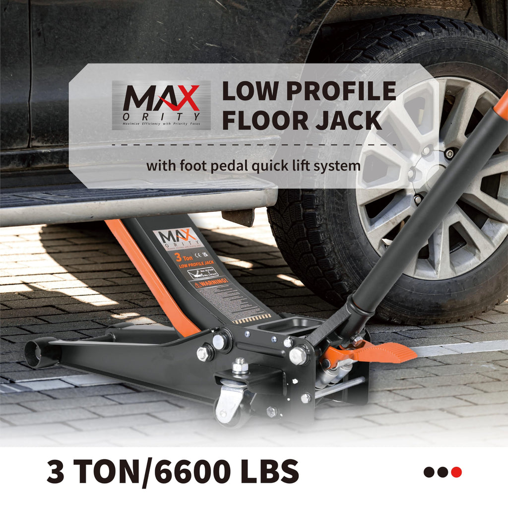 3-Ton Low-Profile Dual Pistons Steel Floor Jack G34122