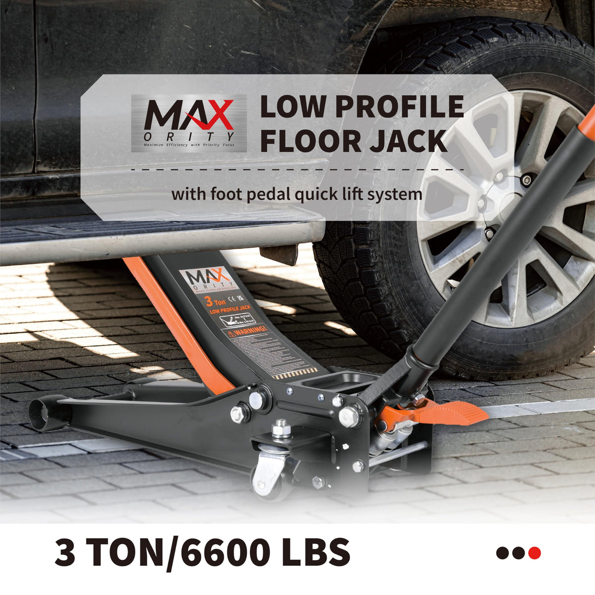 3-Ton Low-Profile Dual Pistons Steel Floor Jack G34122