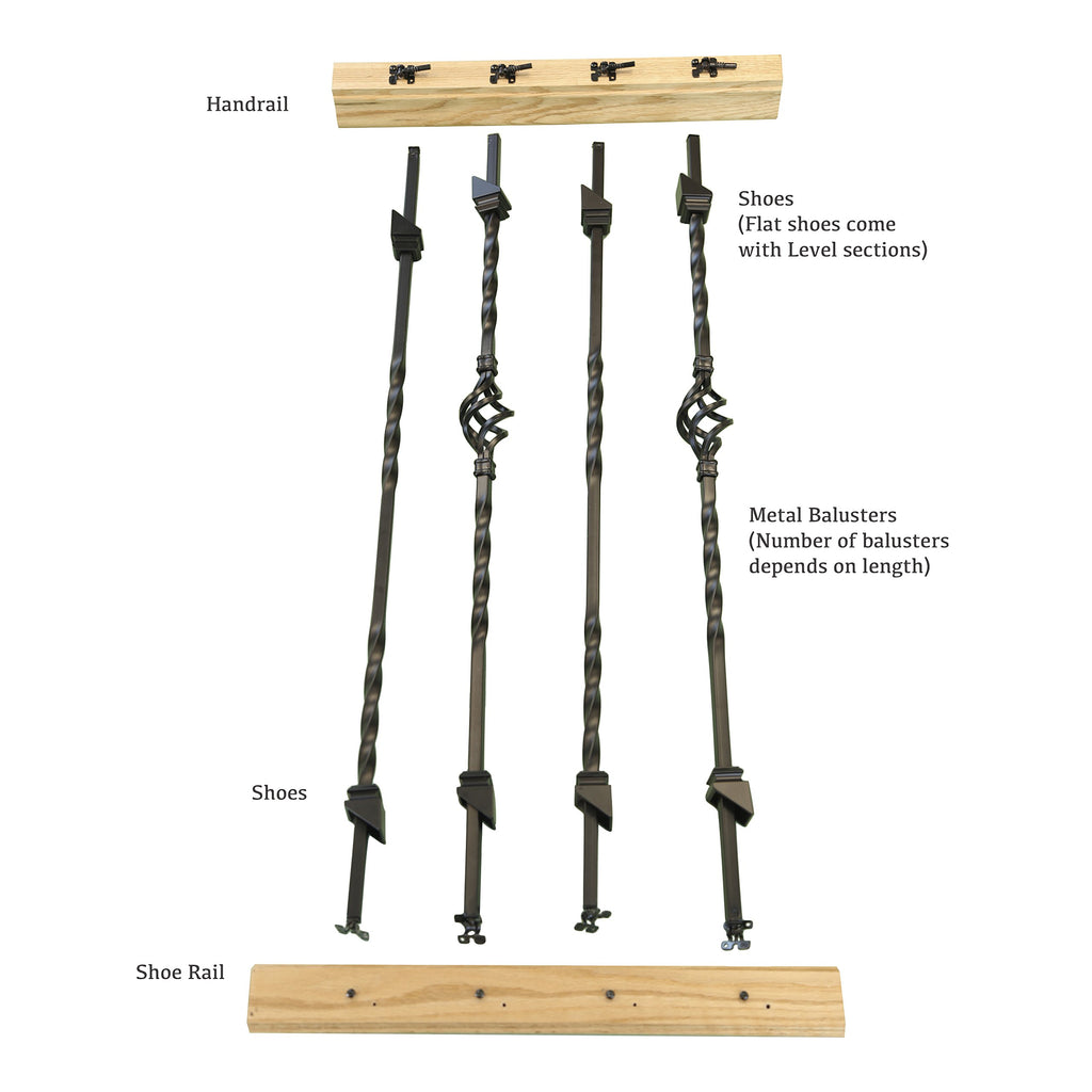 Indoor Stair Rail Section Kit with Black Metal Balusters E3954