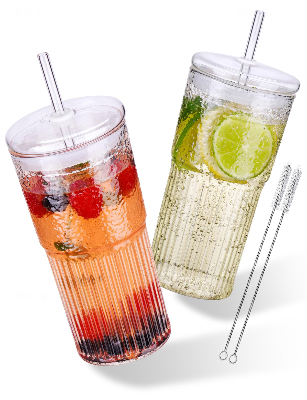 High Borosilicate Glass Tumbler Cup with Lid and Straw, 22oz Clear 2 Pack G87529