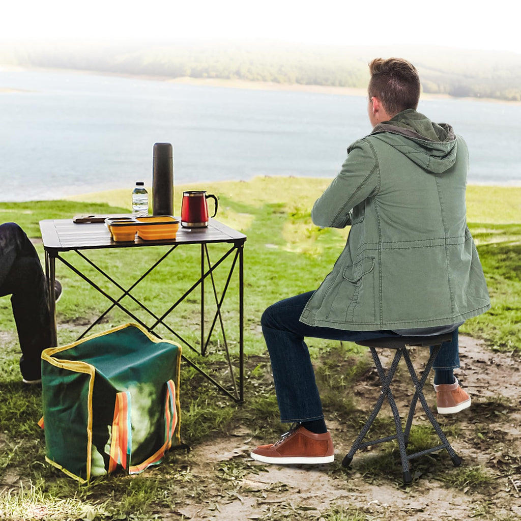 Black Folding Stool with Carry Handle 330lbs Capacity Y21801
