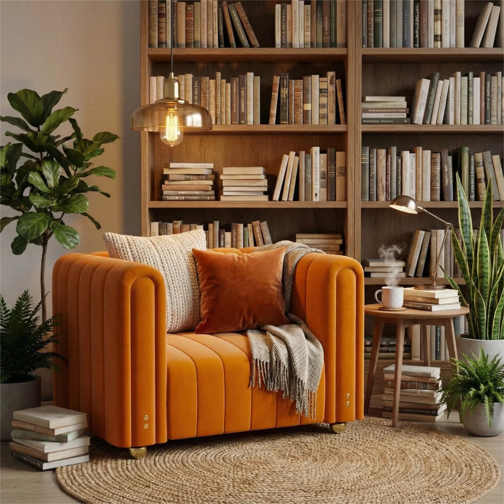 40" Orange Velvet Accent Chair with Gold Metal Legs X181333