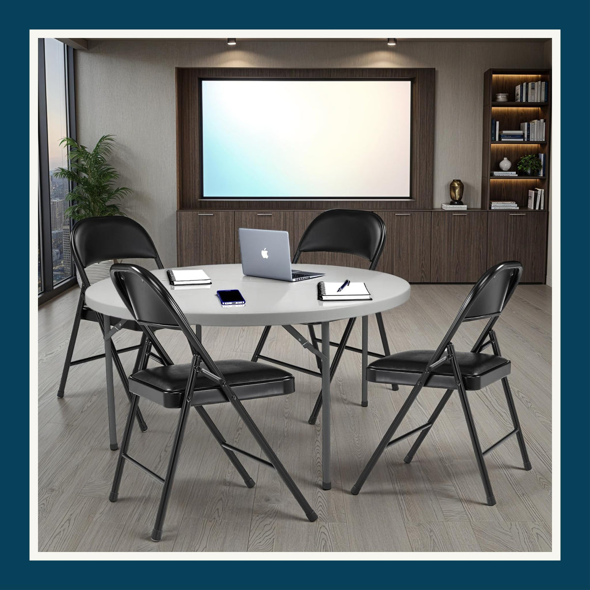 Black Vinyl Padded Steel Folding Chairs 4-Pack V86124
