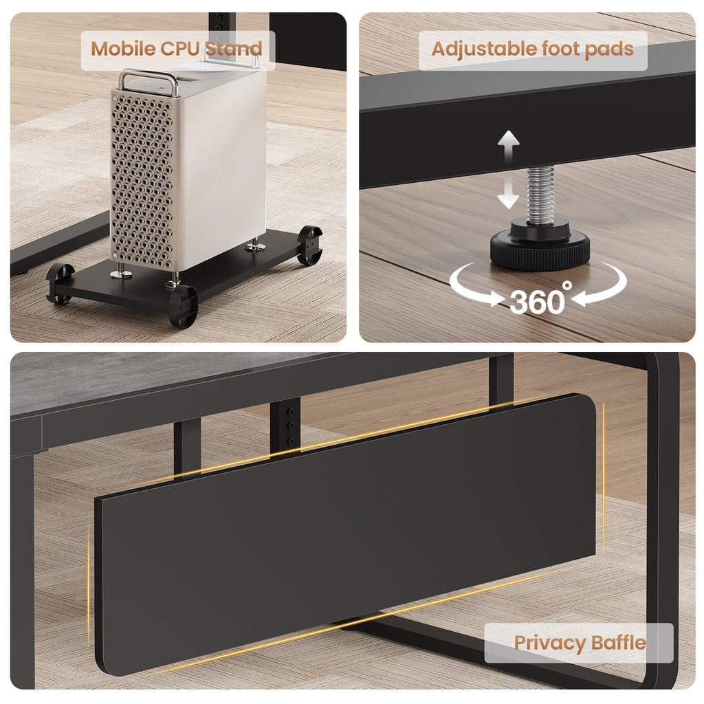 61" Grey L Shaped Desk with Drawer P665937