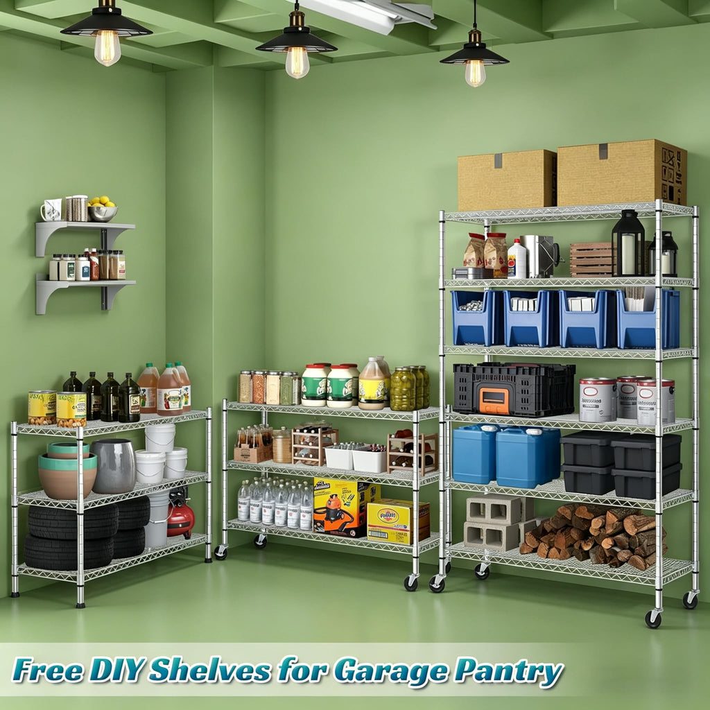 6-Tier Heavy Duty Steel Wire Shelving Unit with Wheels L183