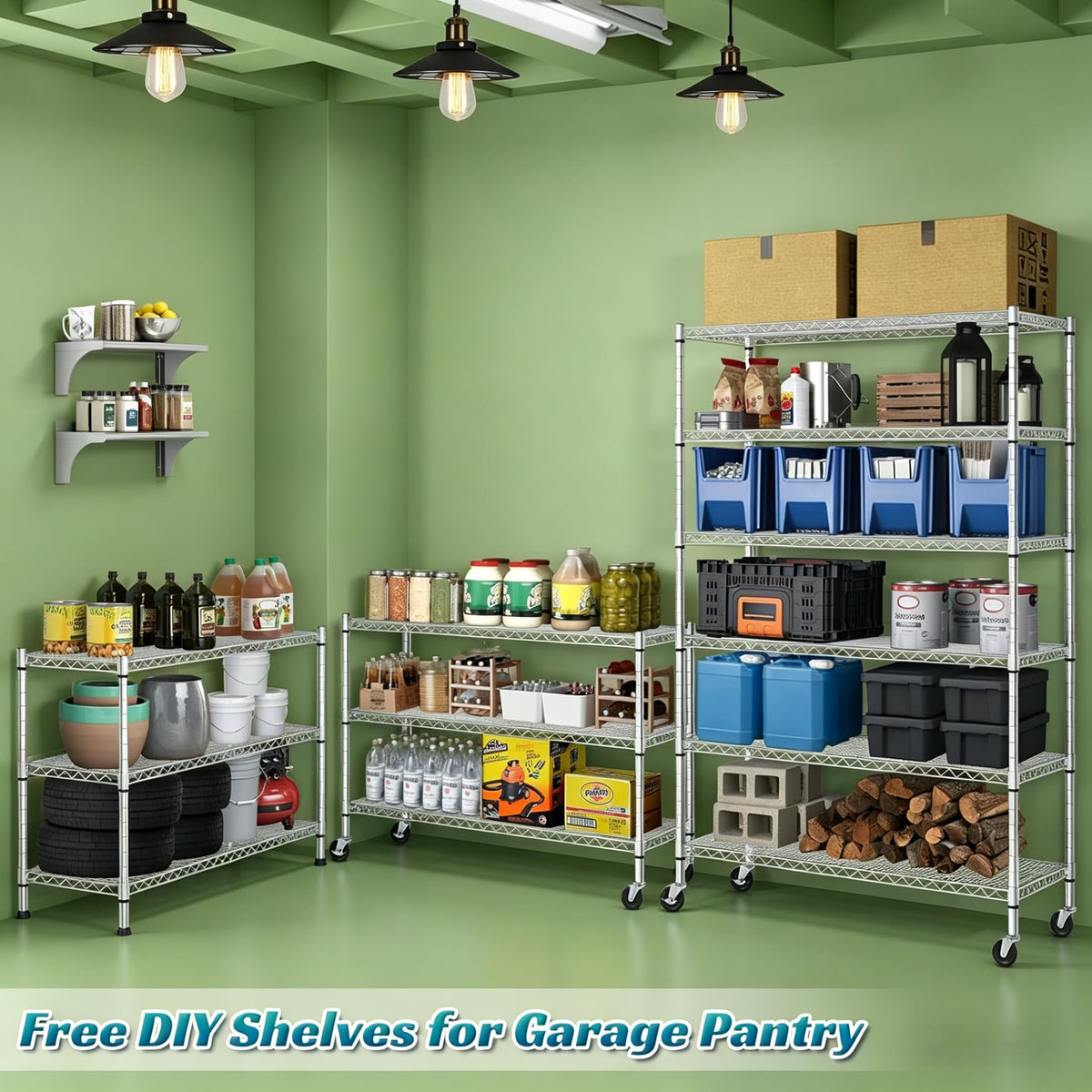 6-Tier Heavy Duty Steel Wire Shelving Unit with Wheels L183