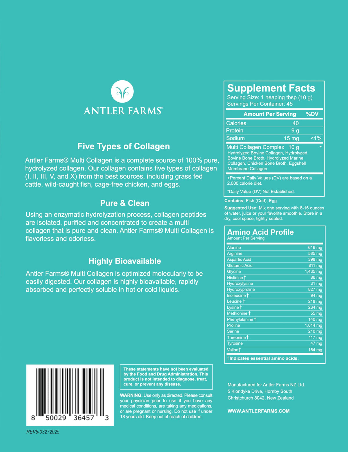 Multi Collagen Protein Powder 5 Types Unflavored 1 lb Y30243