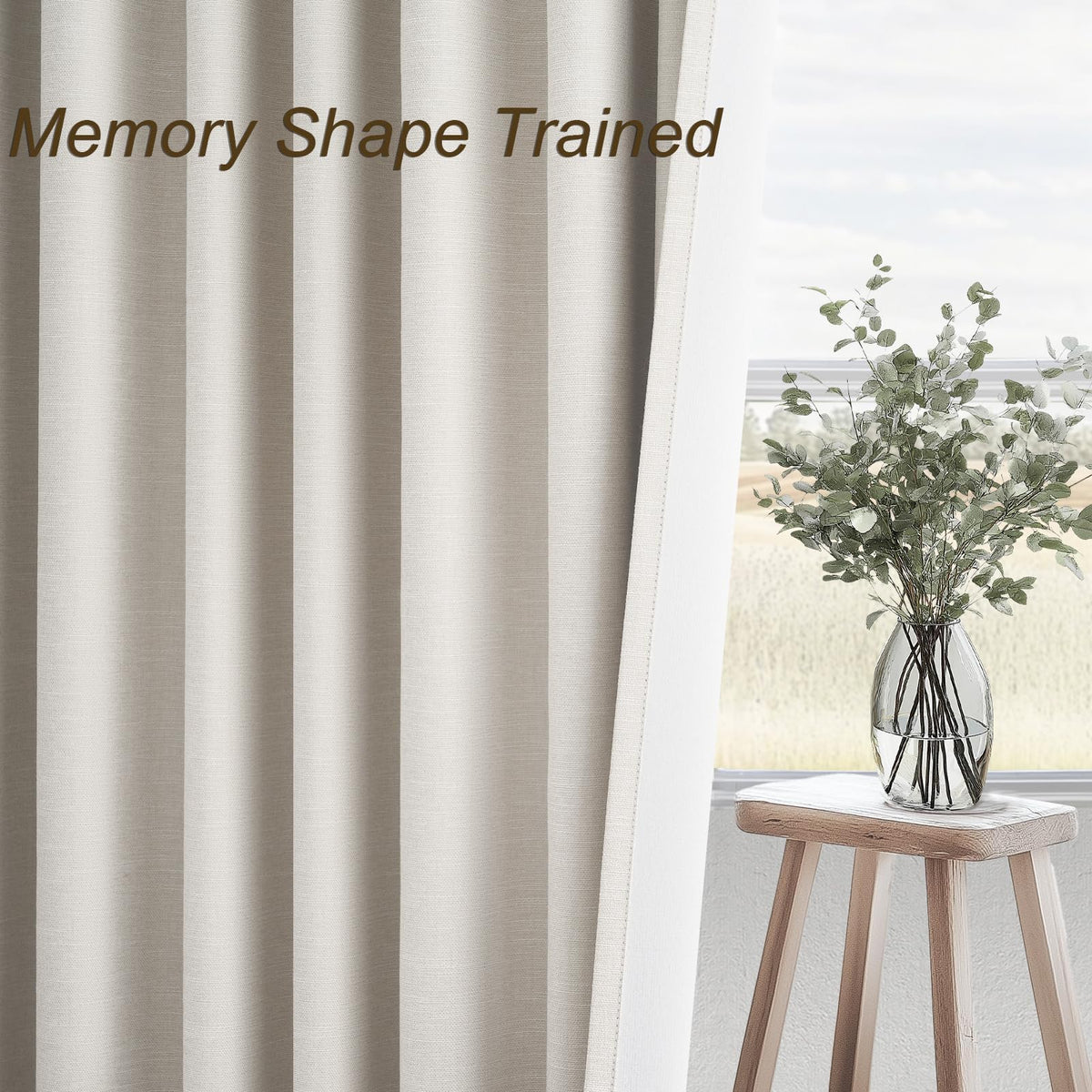Cream Linen Blackout Curtains 84 Inch Pinch Pleat G18134