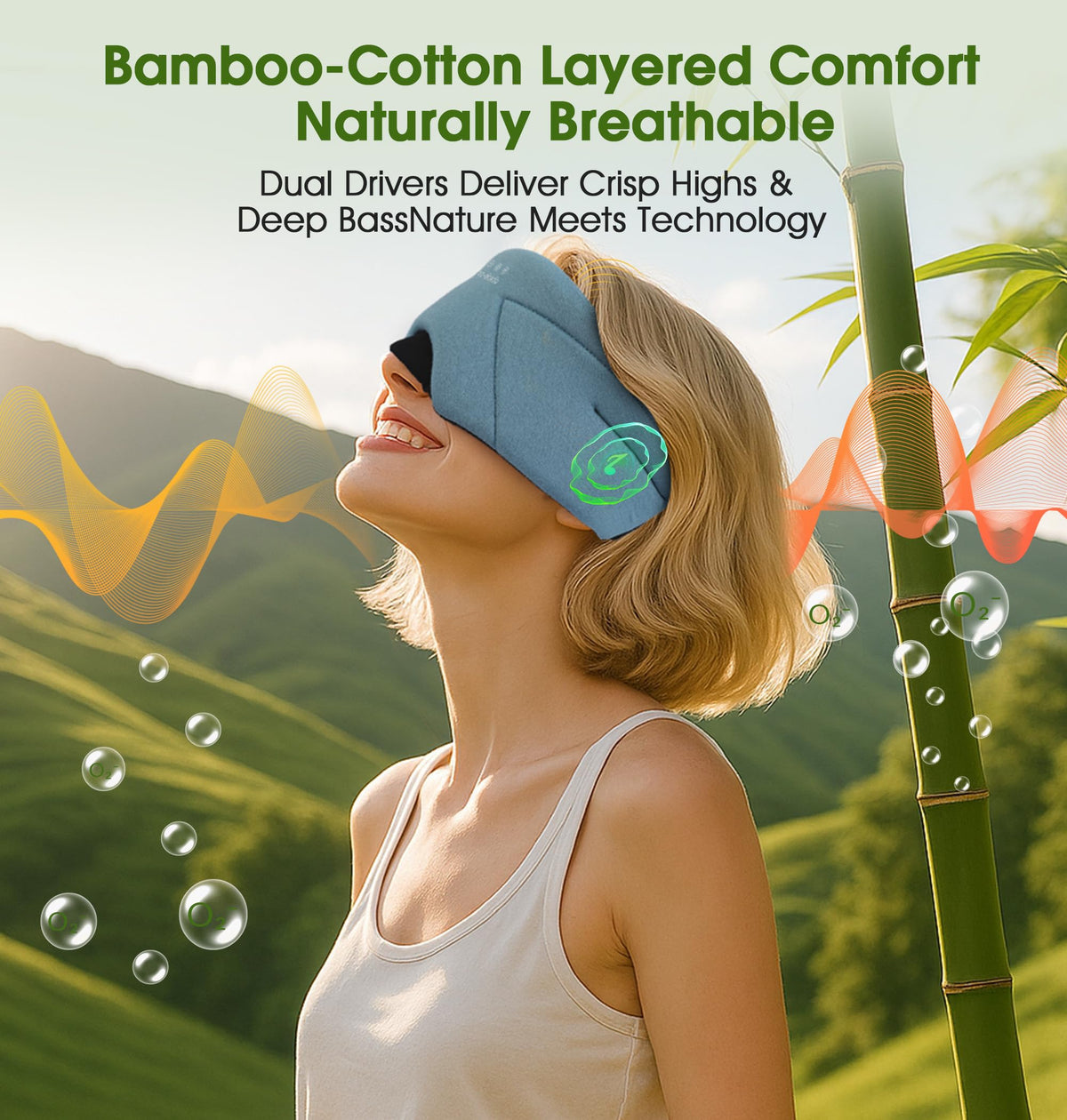 Soft Bamboo Cotton Bluetooth Sleep Mask with Headphones S34584