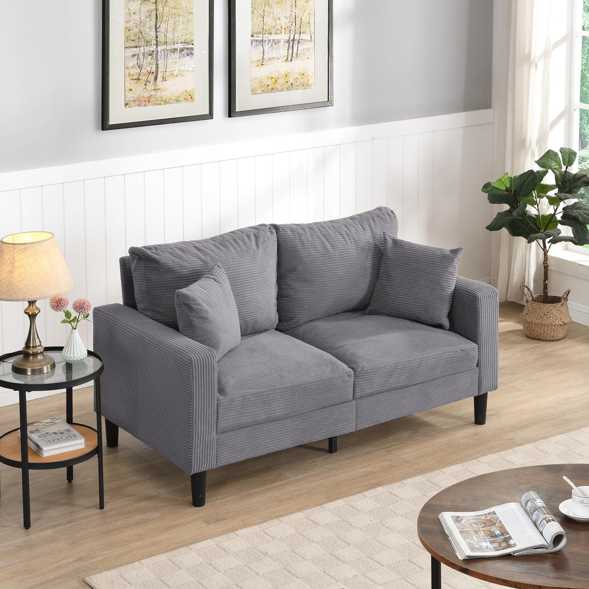 Small Space Saving Light Gray 2-Seat Upholstered Sofa P29661