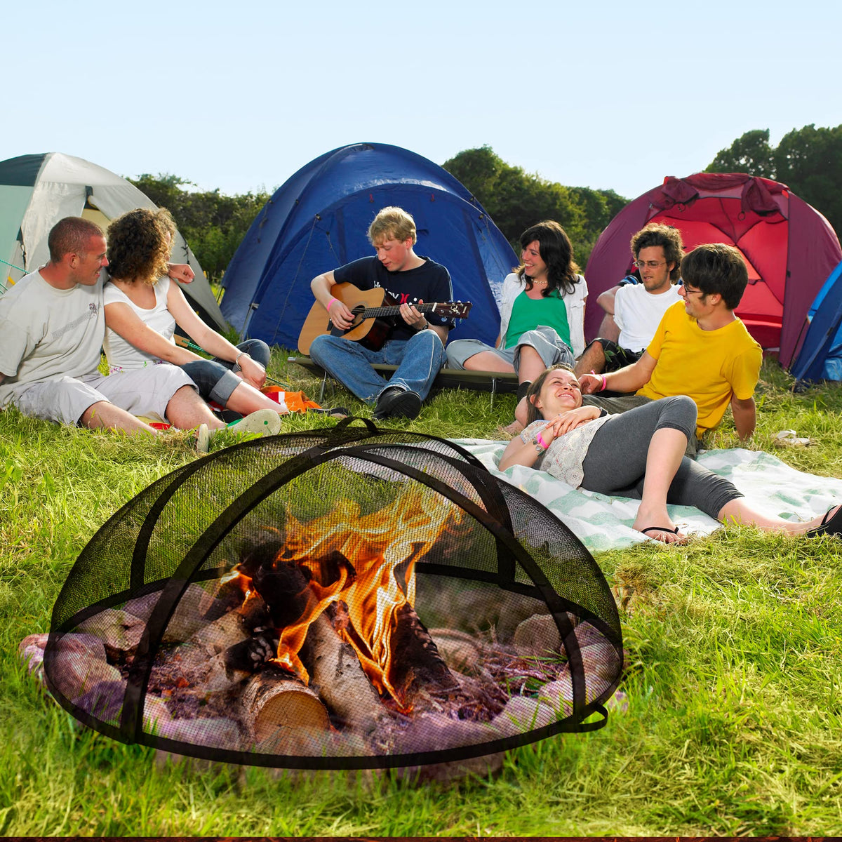 32" Round Fire Pit Spark Screen Cover with Door X61479