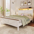 White Full Bed Frame with LED Lights & Charging Station D5104
