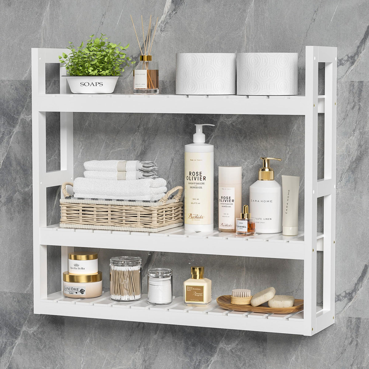 White 3 Tier Bamboo Bathroom Shelves U25453
