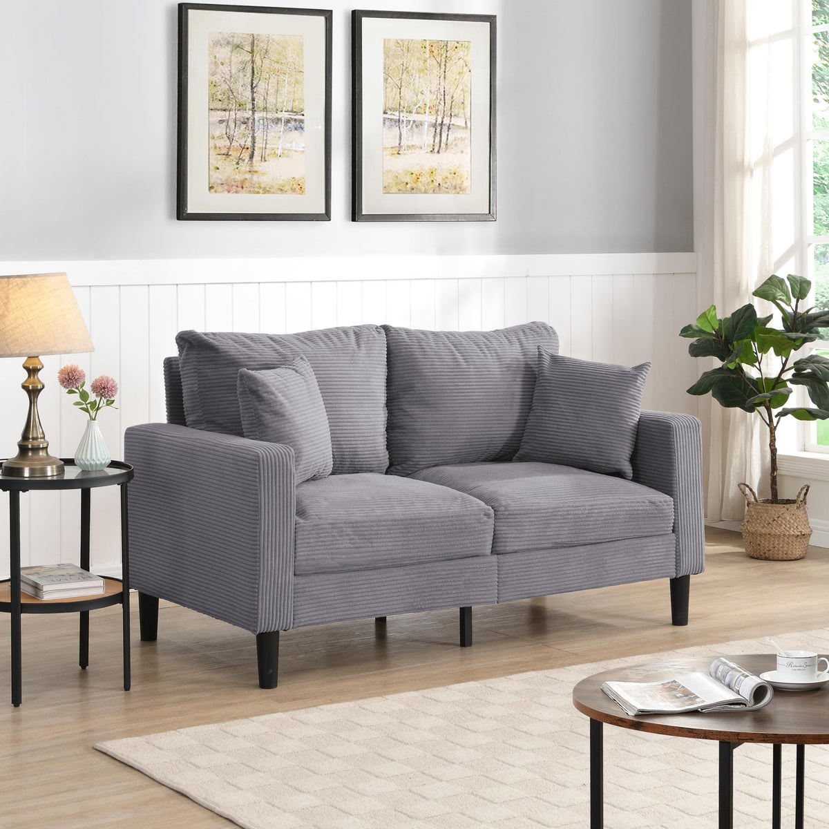 Small Space Saving Light Gray 2-Seat Upholstered Sofa P29661