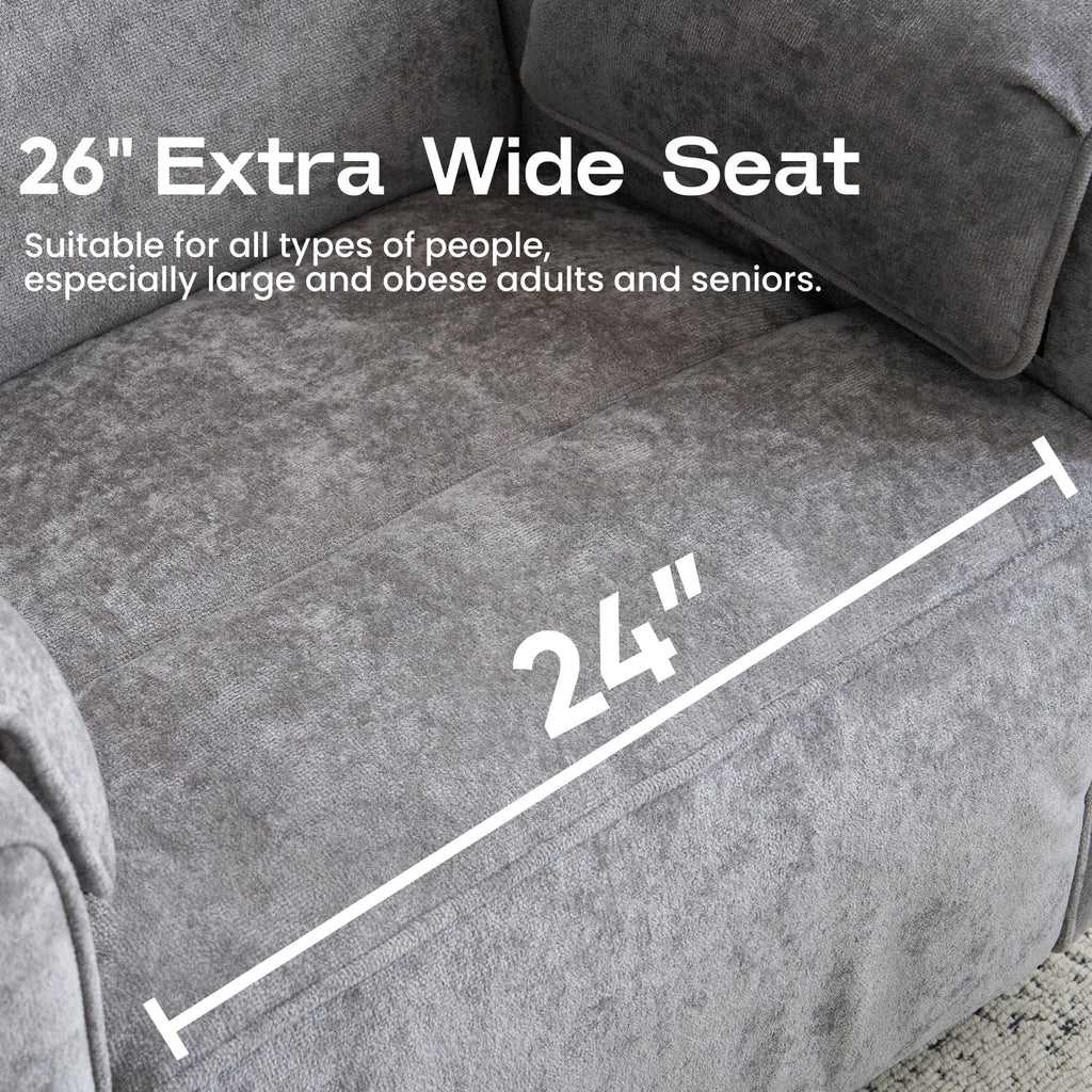 Oversized Swivel Rocking Recliner Chair with USB Ports, Grey T652398