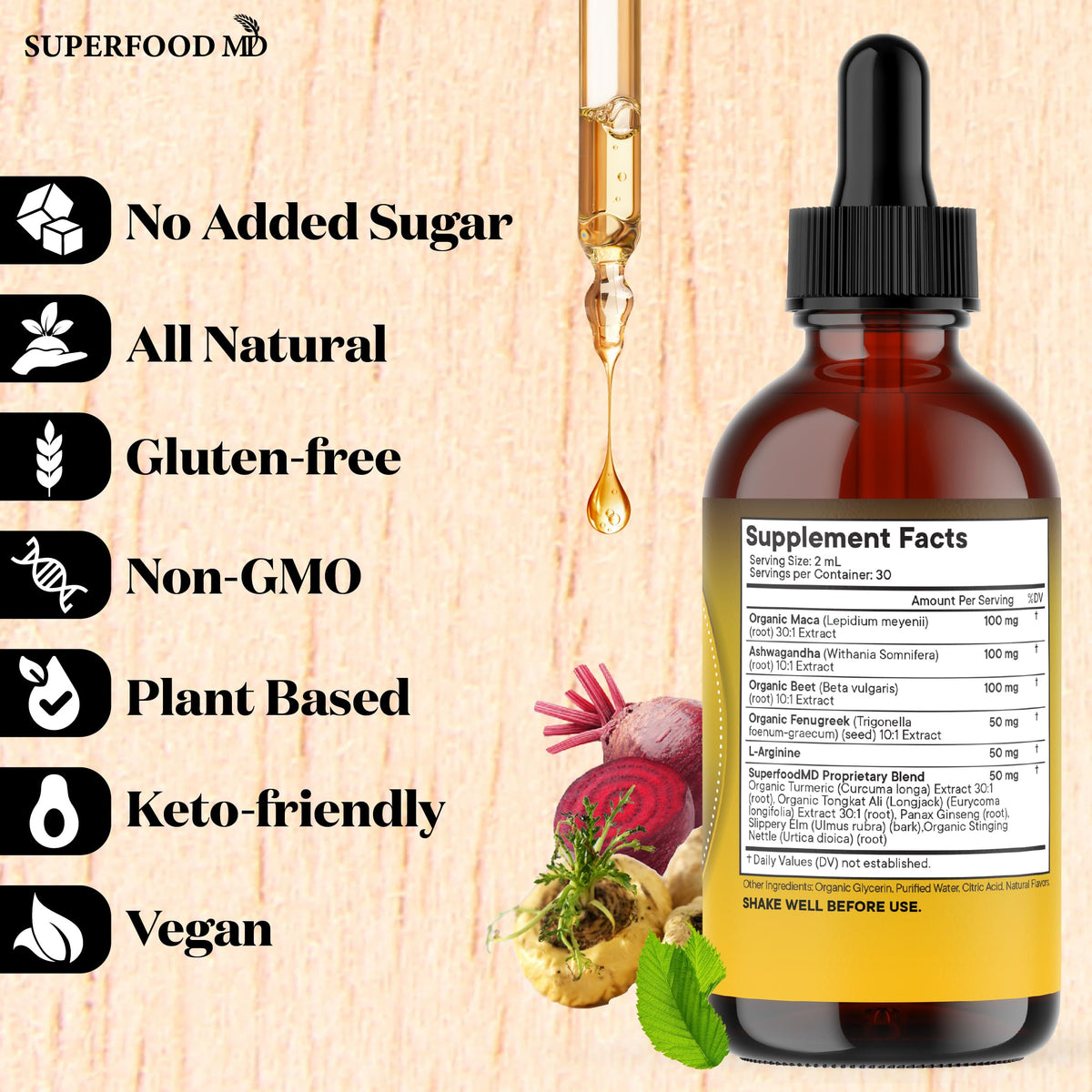 Maca Root Liquid Drops with Ashwagandha, Nettle, Fenugreek, Beet Root and L-Arginine 8 Oz A643206