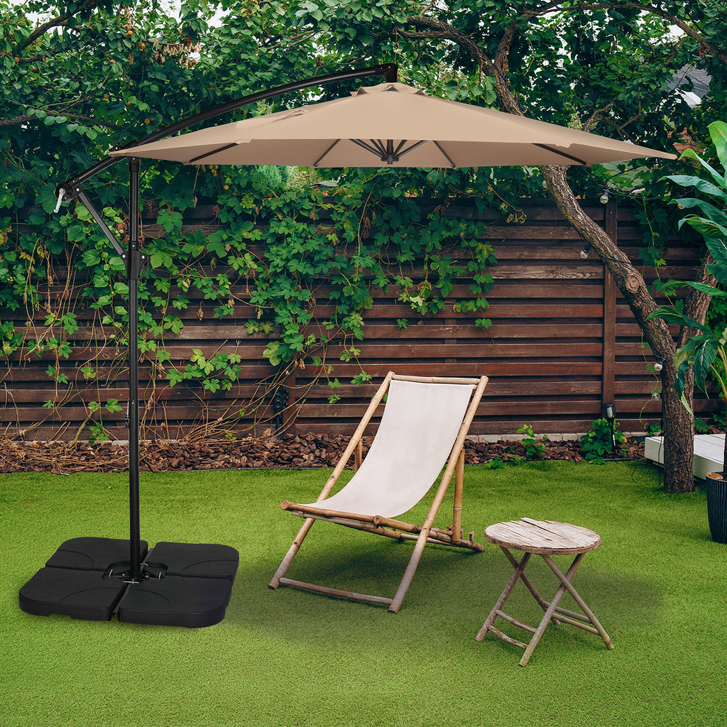 9.8ft Blue Offset Cantilever Patio Umbrella with Crank & Cross Base P503437